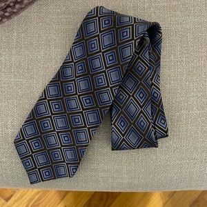 Stanford Geometric Brown and Blue Silk Tie